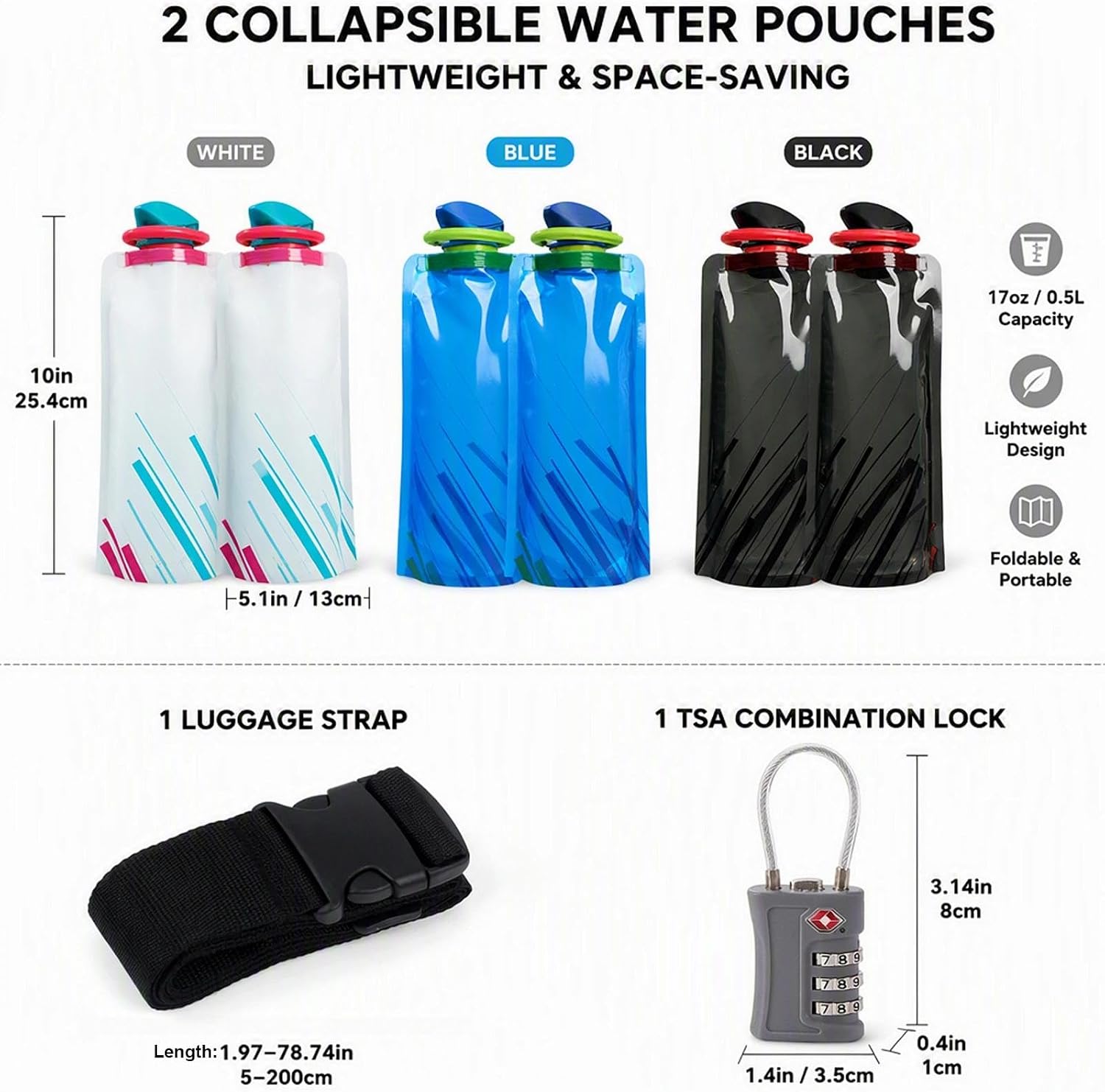 Travel Luggage Set - Collapsible Water Bottles - Luggage Strap image 2