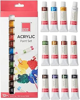 COLOUR BLOCK 12pc Acrylic Paint Tubes -12 ml of Vivid Colors for Students & Professionals