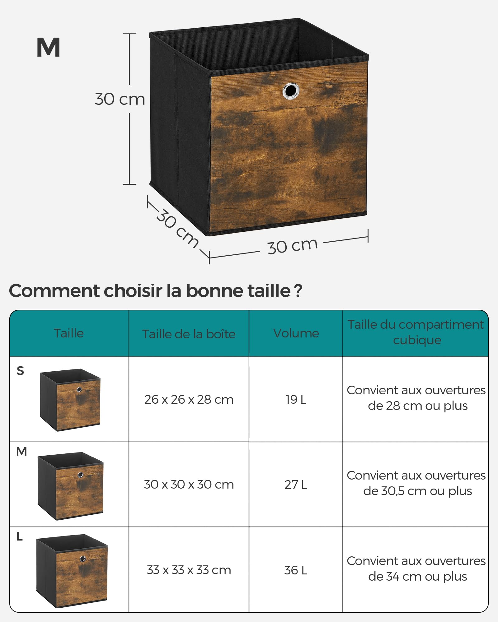 6 Boîtes De Rangement Tissu 30x30x30cm - Marron/noir - Pliables - Poignées - Pour Meubles Cubiques