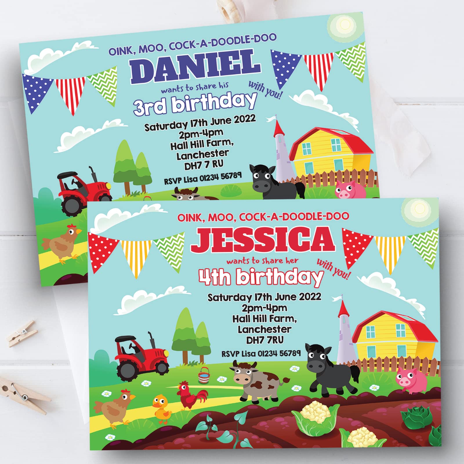 Personal Moments 10 Farm Animal Personalised Party Invites Farm Yard Birthday Invitations