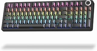 Aula F99 Pro Wireless Silent Mechanical Office Keyboard with Knob Num Pad | Triple-Mode, Gasket Mounted Hot Swappable, Side Printed PBT Keycap, RGB Backlit, White PC Gaming Keyboard for Win/Mac/Tablet