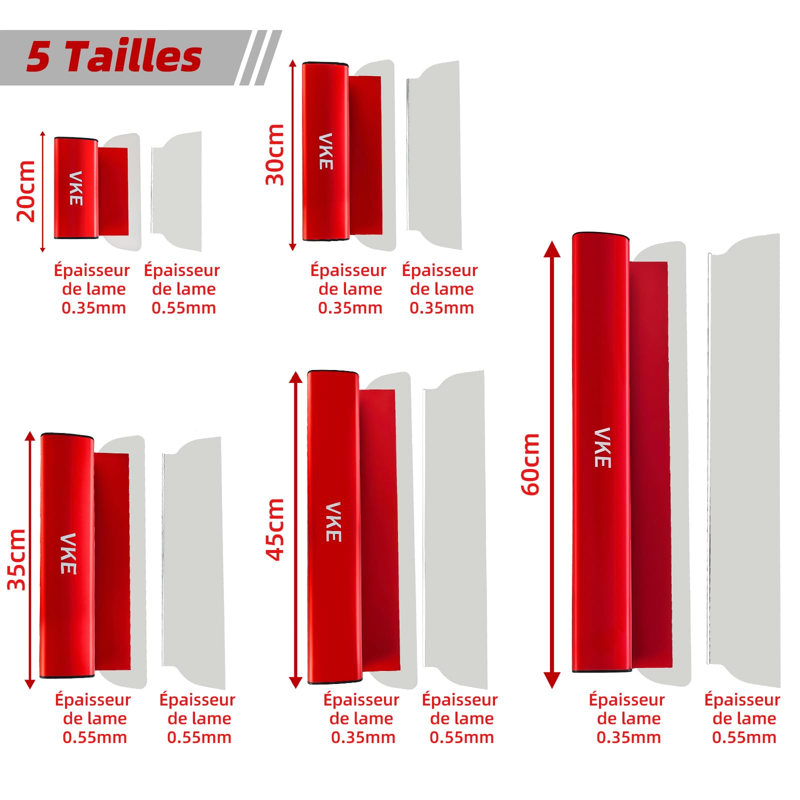 VKE Set Couteau a Enduire en Acier Inoxydable 20, 30, 35, 40 & 60 cm, Spatule Enduit Set avec Poignée d'Extension 1-2.1 m et Lame de Rechange, Couteau à Enduire Inclus, Lot de 23