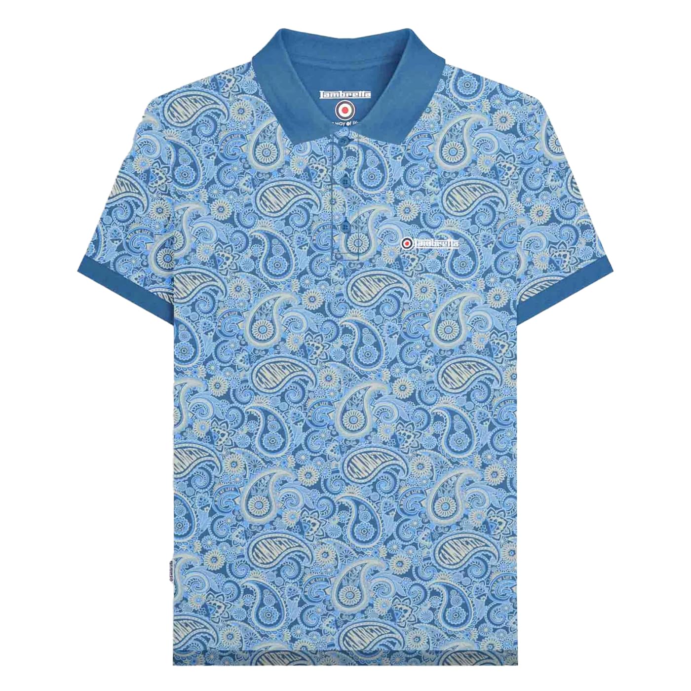 Lambretta Mens Paisley Brand Three Button Polo Shirt - Dark Blue - XL