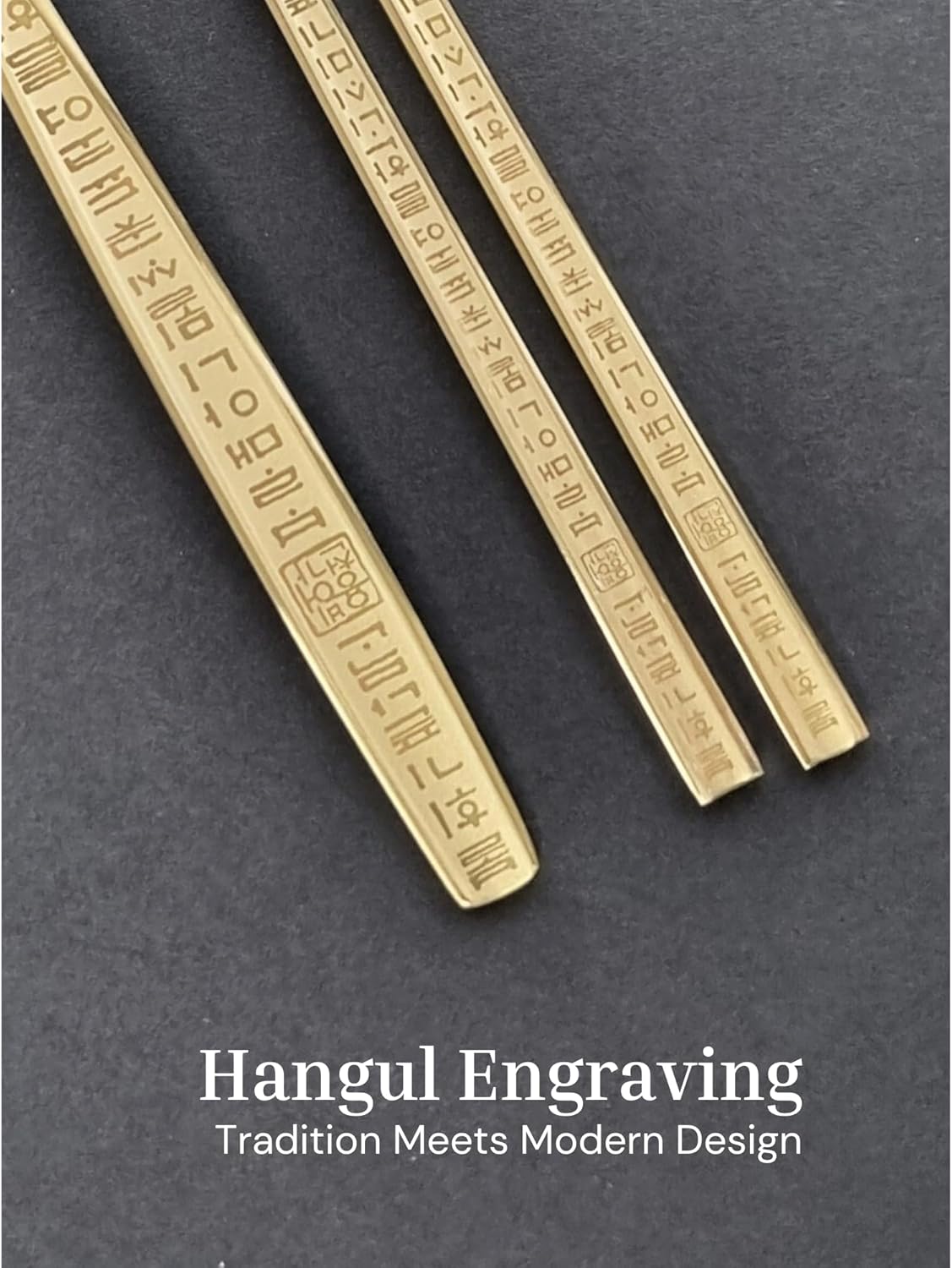 ONGI Korean Spoon and Chopstick 1 Set – Premium 18/10 Titanium Gold – Hangul Design – Gift-Ready – Made in Korea – Dishwasher Safe (Yongbi Gold 2 Set)