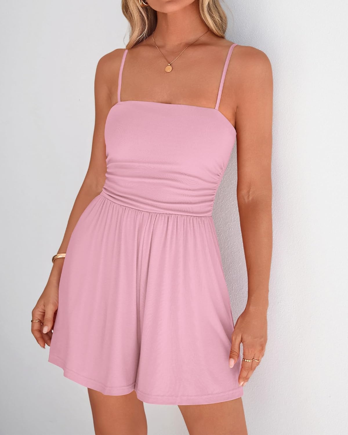 BTFBM Summer Rompers For Women 2026 Casual One Piece Spaghetti Strap Sleeveless Shorts Jumpsuit Beach Vacation Outfits - Image 2