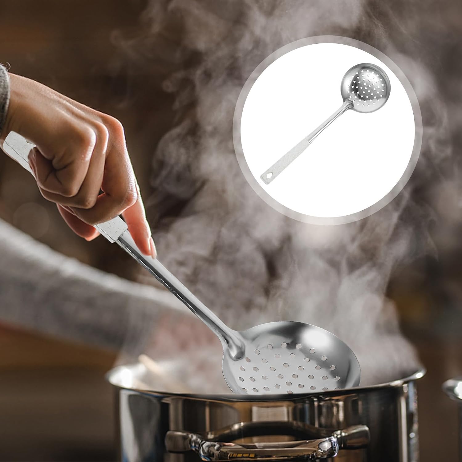 Stainless Steel Kitchen Skimmer for Quick Oil and Water Separation