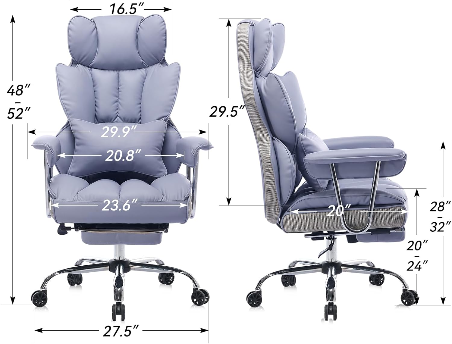 Big and Tall Office Chair 400lbs - Heavy Duty Executive Desk Chair with Footrest, High Back PU Leather Ergonomic Computer Chair with Extra Wide Seat & Thick Cushion for Home Office (Purple)