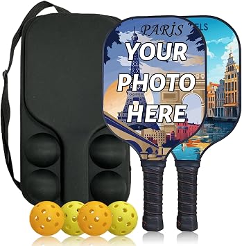 Custom Pickleball Paddle, Photo Text Logo, Carbon Fiber/Fiberglass
