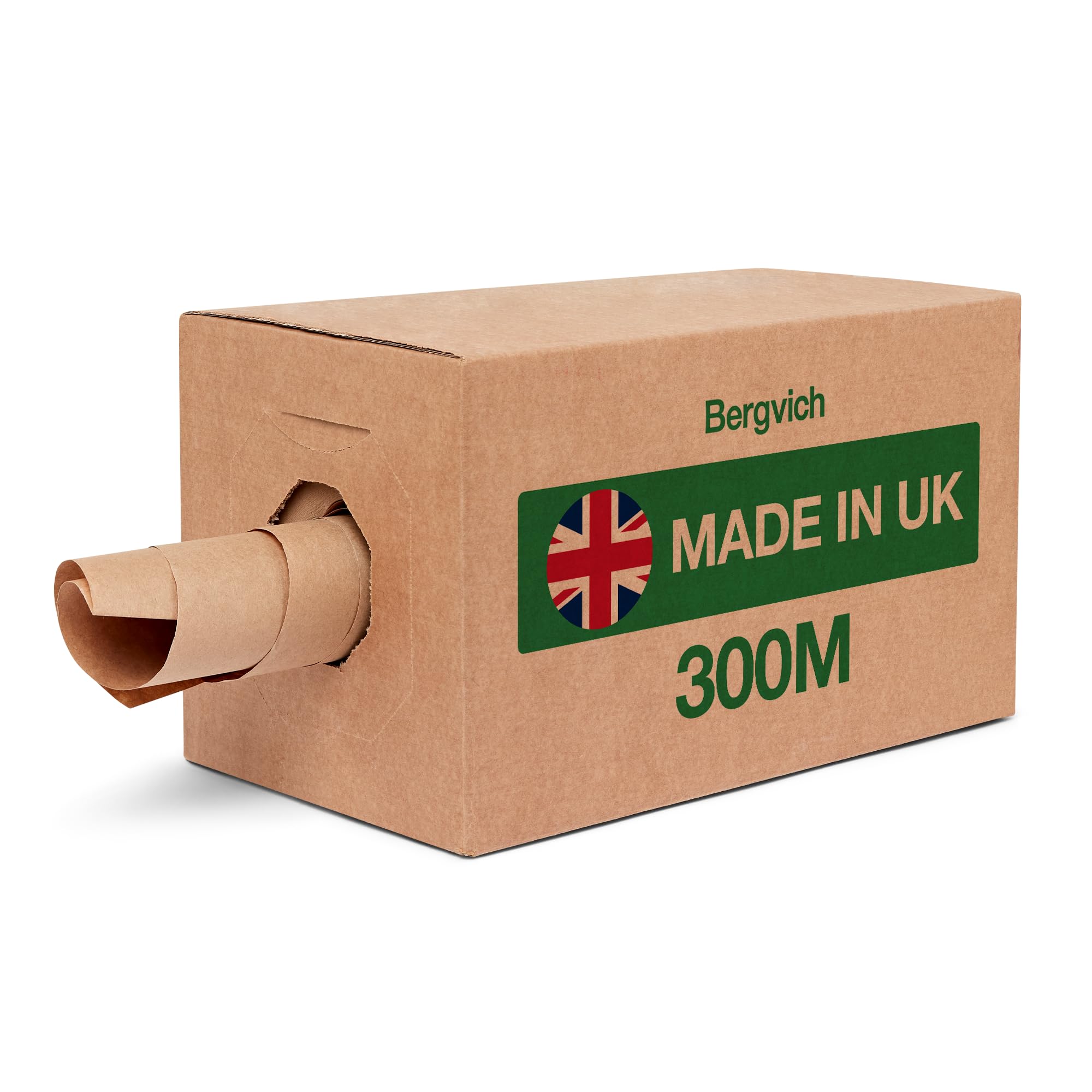 Bergvich Brown Void Fill Packing Paper In Dispenser Box 300Mm X 300M 80 Gsm | Plastic-Free Parcel Filler | 100% Recycled Kraft Packaging Paper | Coreless Design | Made In Uk By