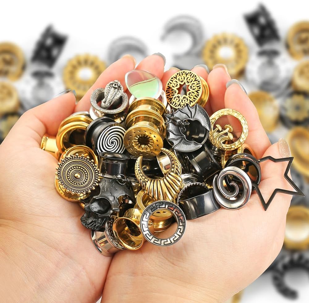 5 Pairs 316L Surgical Stainless Steel Random Colors Ear Gauges Tunnels Plugs Body Piercing Hypoallergenic expander Piercing Body Jewelry