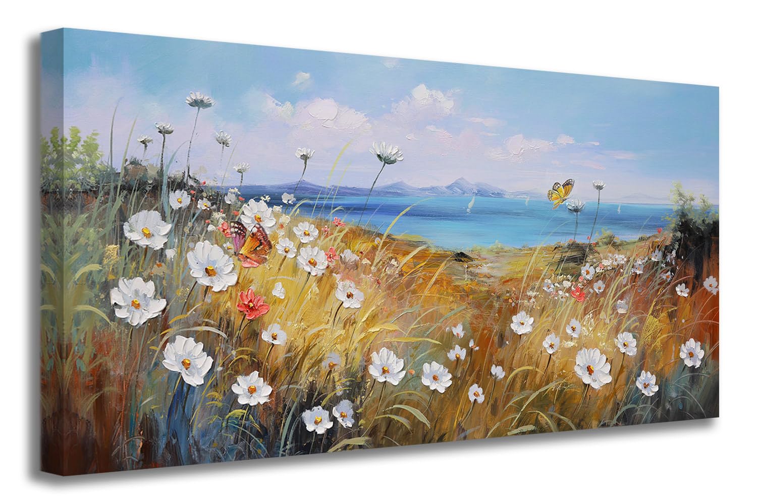 Anolyfi Canvas Wall Art Coastal Florals Painting for Living Room, Nature Land...