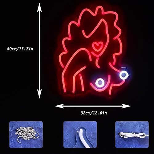 Miniatura 2 de Señal de neón sexy de mujer pelirroja en el pecho, pechos, luz LED, energía USB, regulable, luces de neón, regalos para niñas, niños y mujeres,
