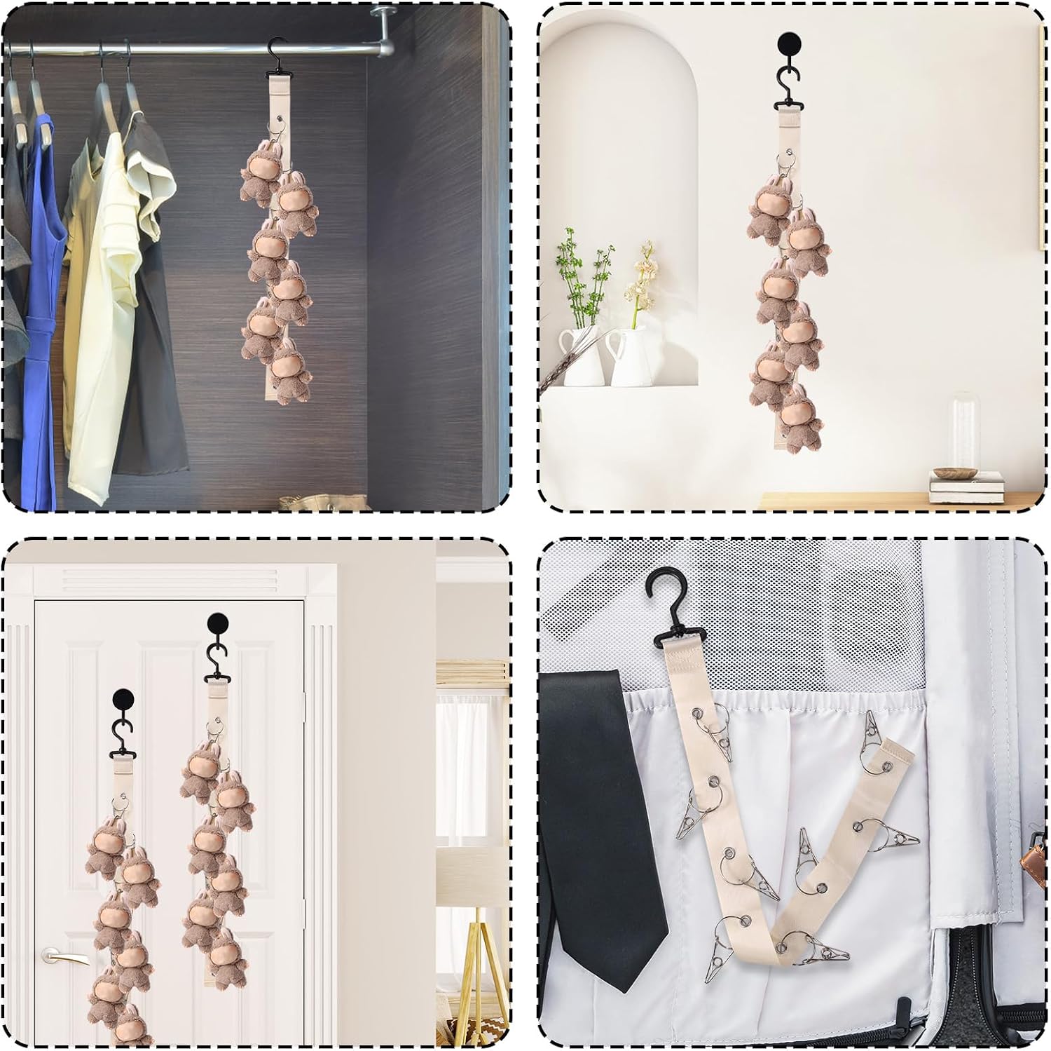Doll Hanging Organizer, Plush Display Strap Holder Chain with 8 Metal Clips