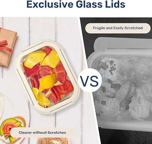 Miniatura 2 de Simple Deluxe Recipientes de comida con tapas de vidrio exclusivas, recipientes de almacenamiento de vidrio con tapas, sin BPA, fiambreras de vidrio