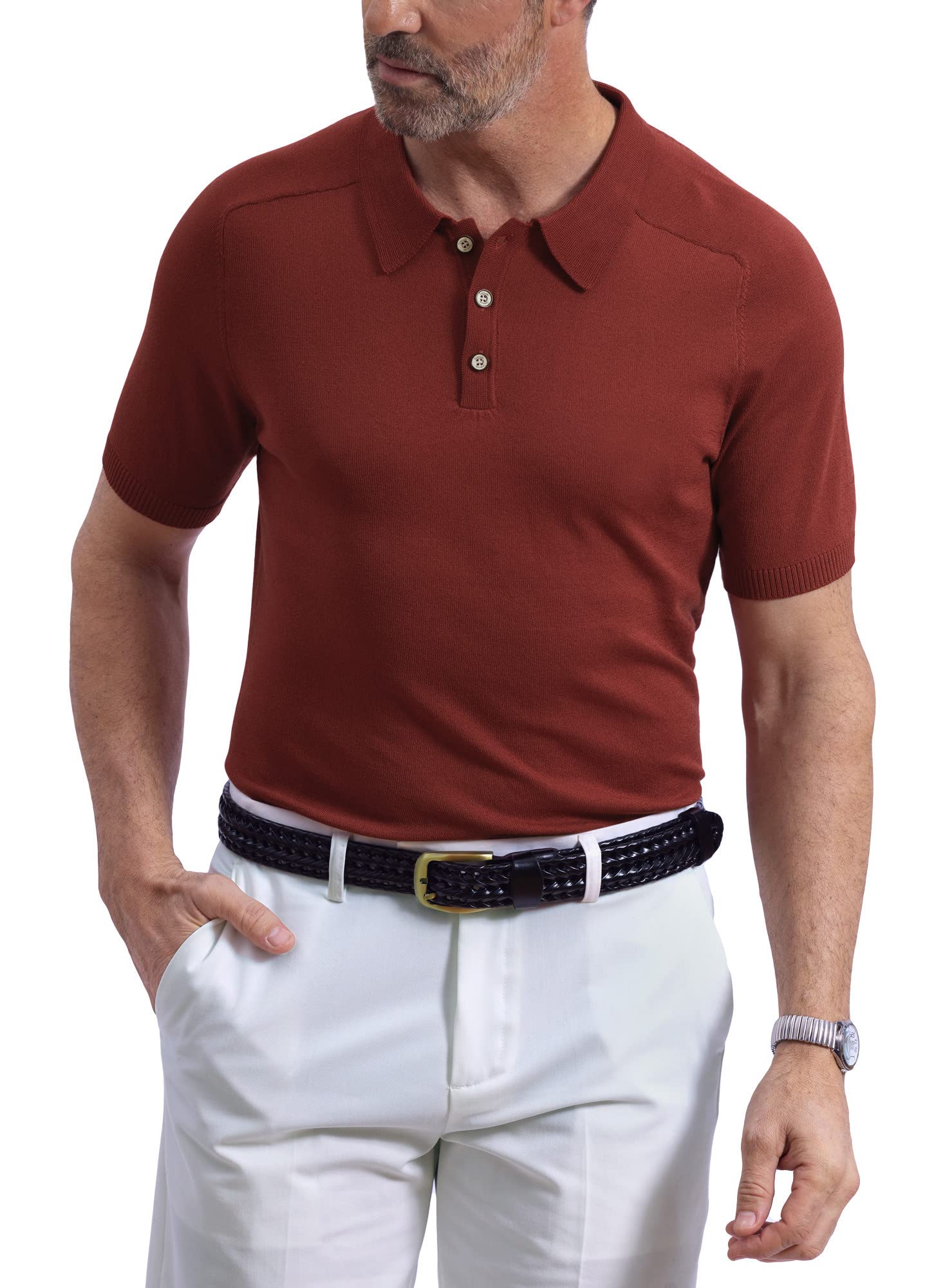 Photo 1 of Mainfini Men's Knit Button Polo Shirts D/ Burgundy X-Large