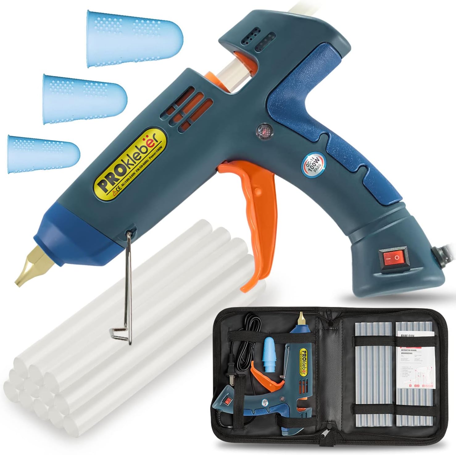 Hot Melt Glue Gun Kit Full Size 100 Watt with Carry Bag and 12 pcs Glue Sticks, for DIY, Arts & Crafts Projects, Sealing, Quick Repairs, Light and Heavy Duty, Home, Office (Green/Blue)