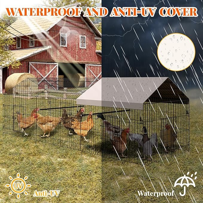 Gallinero de metal, 329 x 100 x 100 cm, gallinero para patio con cubierta impermeable, gallinero portátil al aire libre con 4 puertas, 1 ventana, gallinero para animales pequeños, pato, conejo, pollo