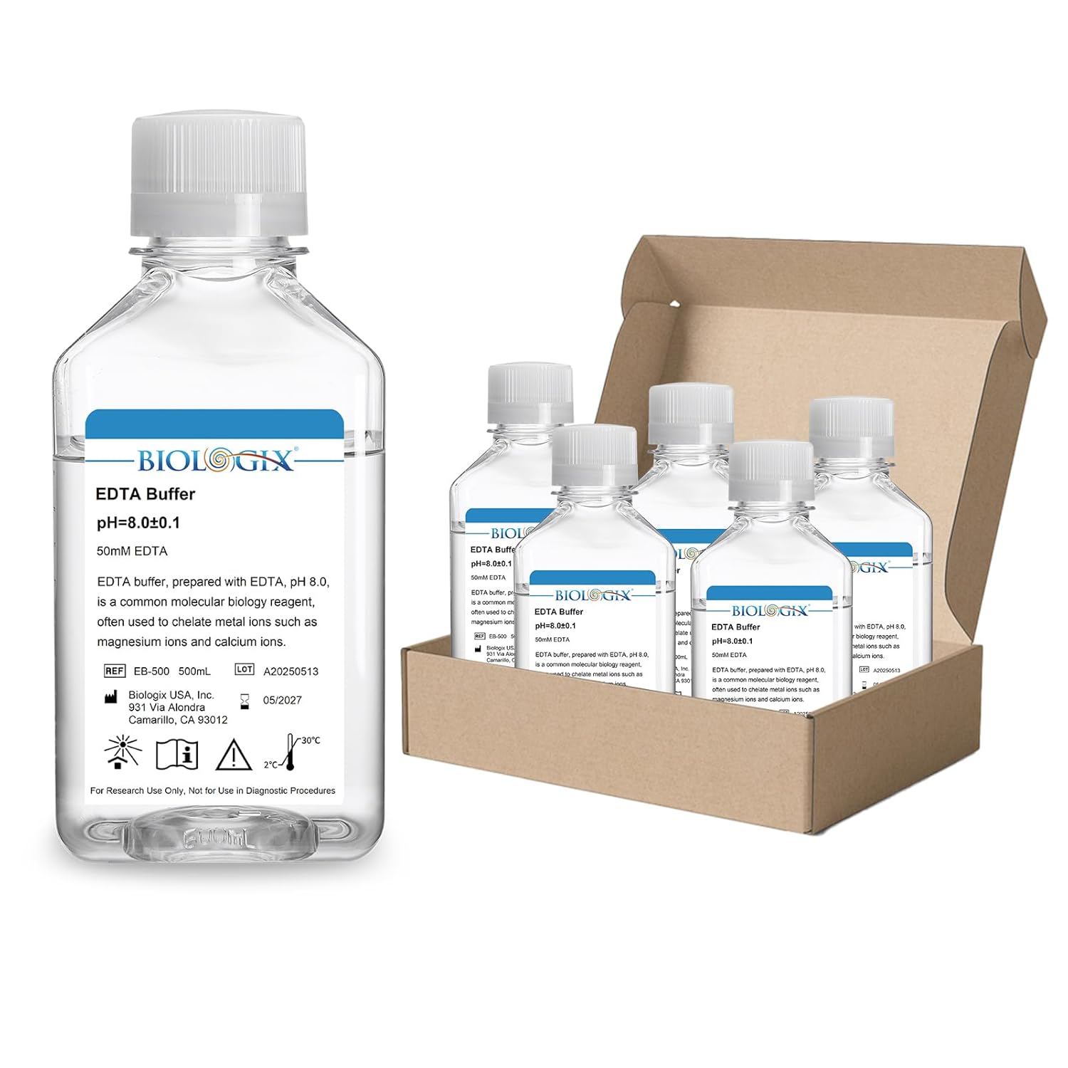 EDTA Buffer,Hydrophilic Metal Chelator for Laboratory, 8.0pH Molecular Biology Reagent, Used to Chelate Metal Ions, 500ml/Bottle, 6 Bottles/Case