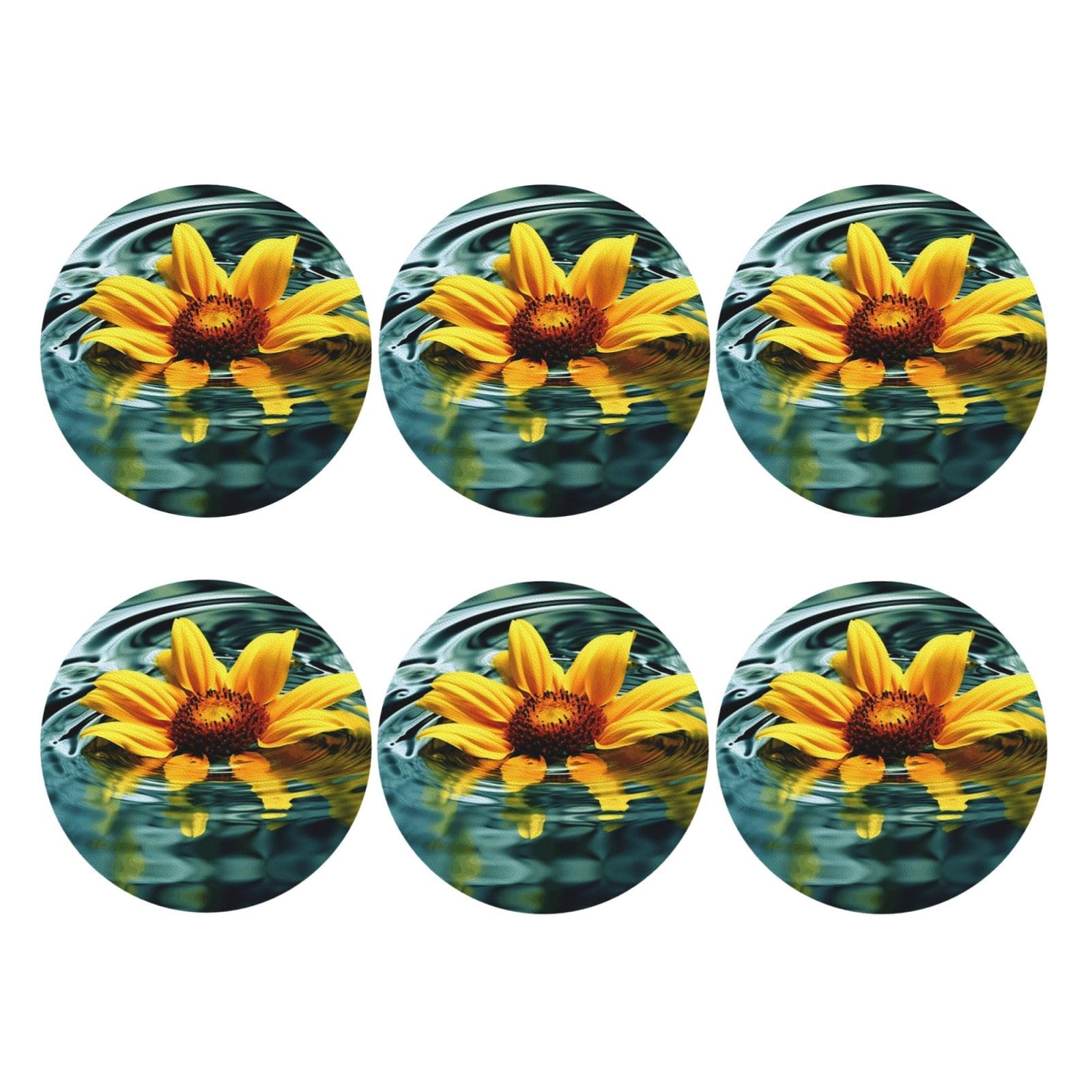 6pcs Leather Coasters for Drinks, Sunflower in Water Drink Coasters for Tabletop Protection, 4" Cup Coasters for Coffee Table Decor, Non-Slip Drinking Cup Mat for Hot Or Cold Drink