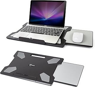 EHO Laptop Lap Desk with Retractable Mouse Pad, Portable Ergonomic Lap Pad with Heat Shield and Foldable Stopper, Lightweight Travel Lapdesk Fits up to 16" Laptops, Bed Sofa or Work Use