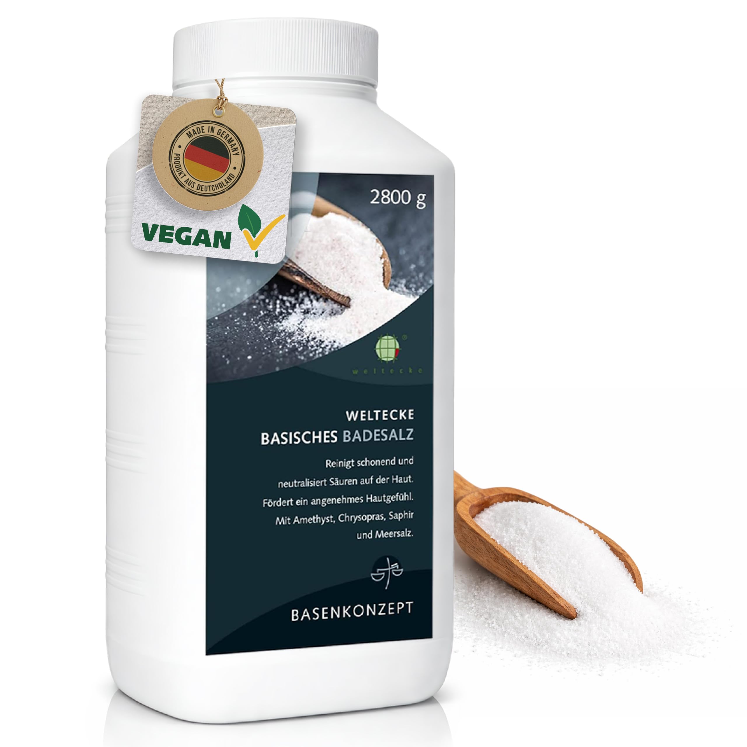 Weltecke Basisches Badesalz 2.800 g | Basen-Bad zur Entgiftung & Entsäuerung | Made in Germany | 100% vegane Haut-Pflege | Perfekt für ein Vollbad, Sitzbad, Fußbad oder Handbad | Wellness-Badesalz