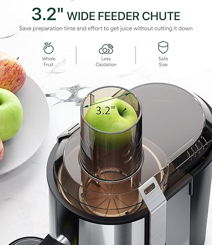 Miniatura 3 de SiFENE Máquina exprimidora, exprimidor de 800 W con boca grande de 3.2 pulgadas para frutas y verduras enteras, extractor de jugo con 3 ajustes de