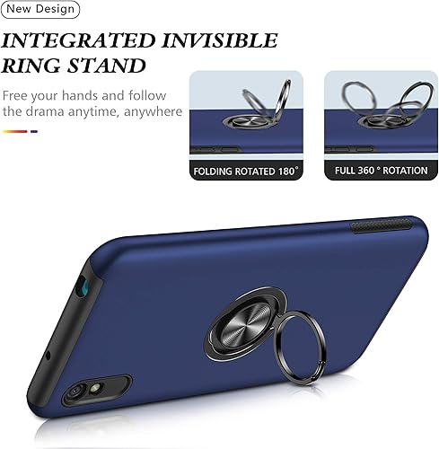 Miniatura 4 de EYZUTAK Funda para Xiaomi Redmi 9A, funda rígida de doble capa para teléfono militar con soporte de anillo de 360 grados, parachoques de silicona