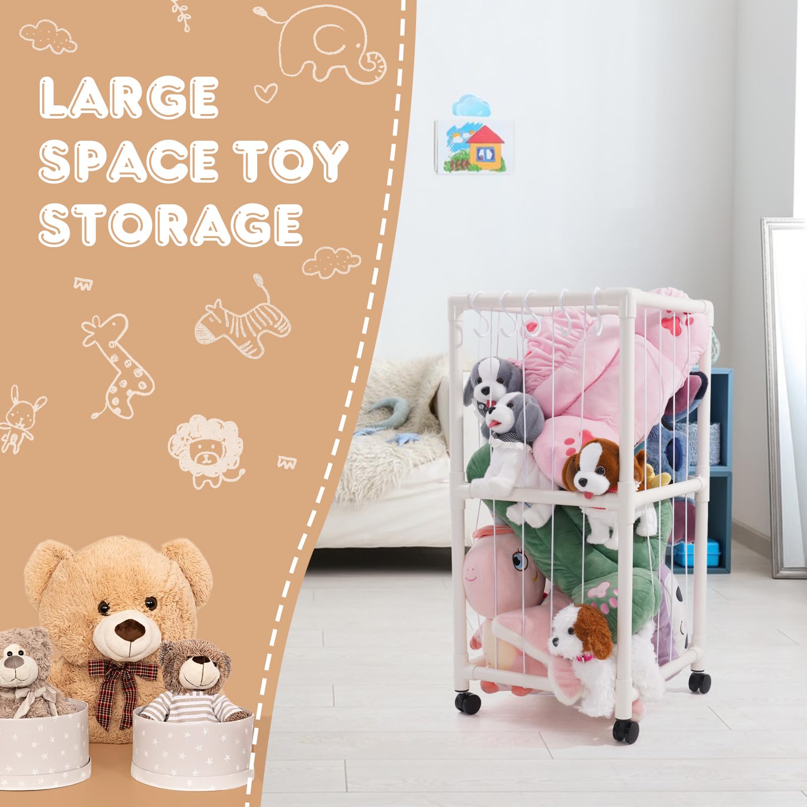 Gabbia dello zoo per animali di peluche stoccaggio di peluche peluche animale di peluche organizzatore titolare, carino decorazione della stanza bambini