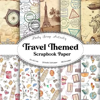 Travel Themed Scrapbook Paper: Scrapbooking Paper, 20 Double Sided Craft Wrapping Paper, Decoupage, Junk Journaling and Card Making, Collage, Mixed ... stamps pattern) Paper Size 8.5" x 8.5"