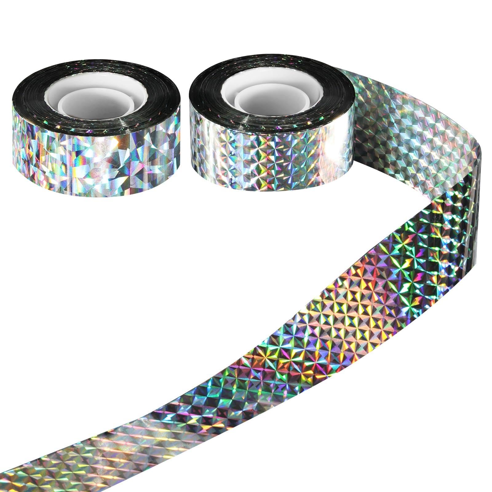 AOOWU Bird Reflective Tape, 100m(330FT) Bird Scare Tape, 2 Pack Pigeon Deterrent Dual Sided Scare Tape, 2.4cm Reflective Bird Scare Repellent Flash Tape, Reflective Flash Tape Birds for Roofs, Garden