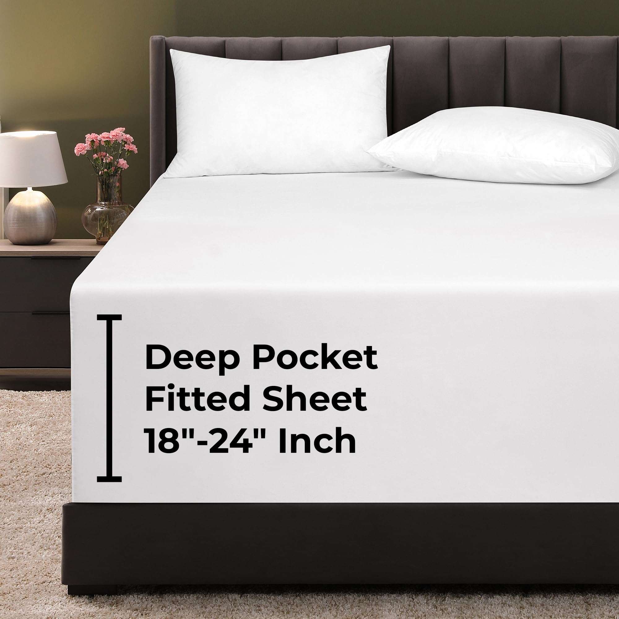 Royale Linens Extra Deep Pocket Twin Fitted Sheet Only - Twin Size Deep Pocket White Fitted Sheet - Fits 18 inch to 24 inch Thick Mattress - Soft &