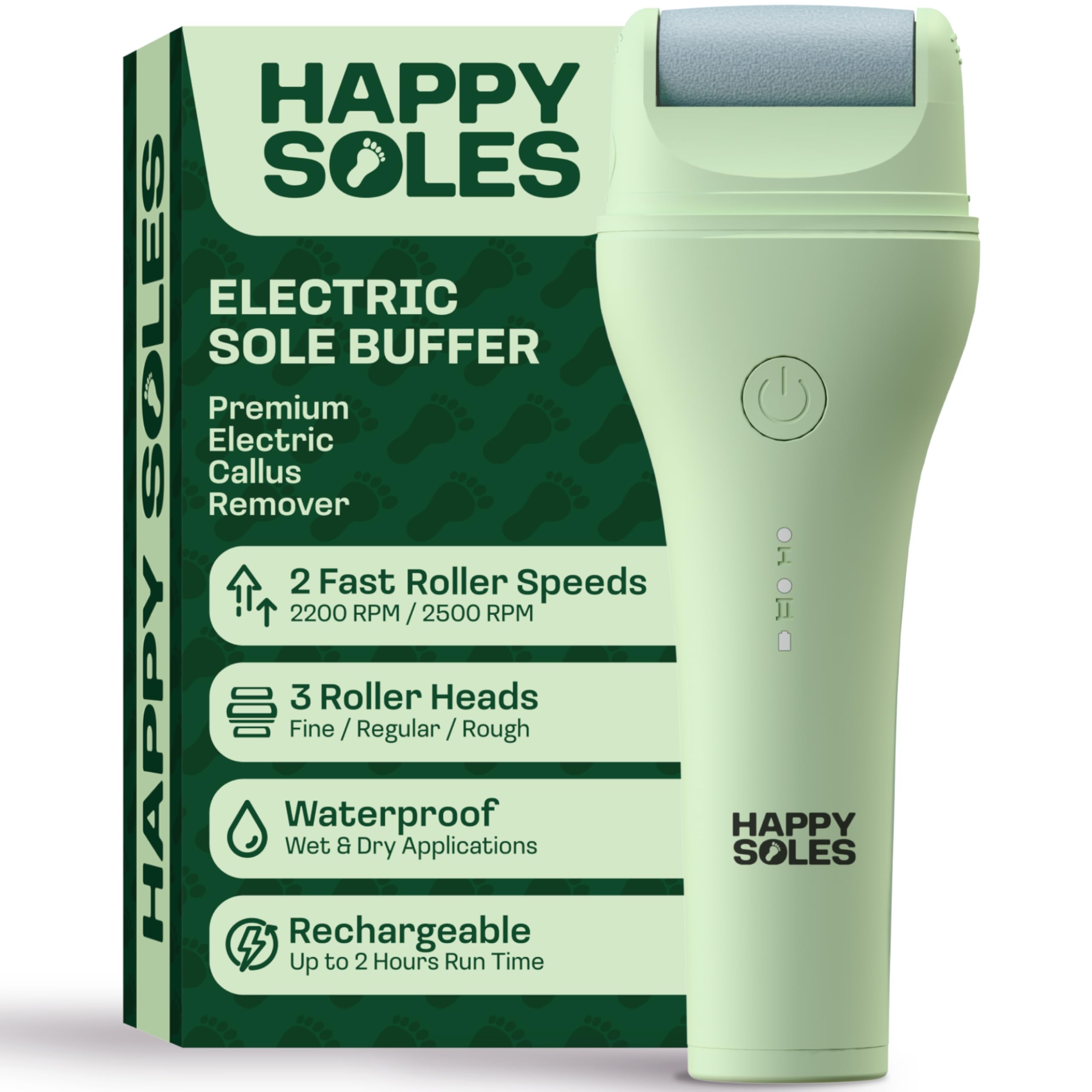 HAPPY SOLES Electric Sole Buffer Foot Callus Remover - FSA Eligible HSA Rechargeable Electric Foot File - Professional Pedicure Tool - Smooth Cracked Heels & Calloused Feet - Ultimate Self-Care Tool