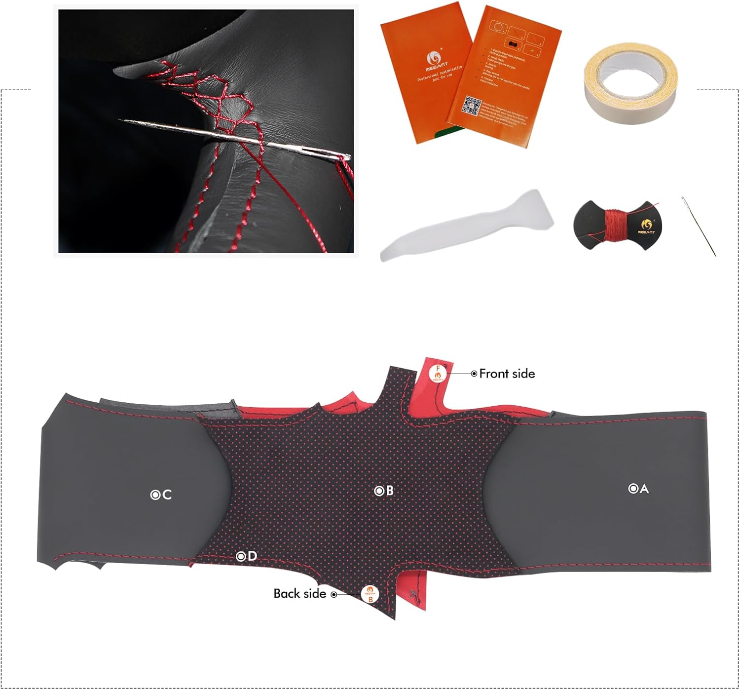 MEWANT Steering Wheel Cover for Kia Stinger 2018-2022 IT-ALCAN Hand-Stitched Car Steering Wrap