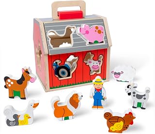 Melissa & Doug Wooden Take-Along Toy Barn - Portable Farm Animal Sorting Playset with Pop-Up Roof for Toddlers 2+