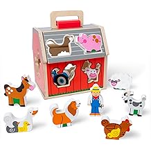 Melissa &amp; Doug Take-Along Wooden Toy Barn, 11-Pc Portable Toddler Playset with Farm Animals &amp; Pop-Up Roof, Preschool Learning Toys for Girls &amp; Boys 2+