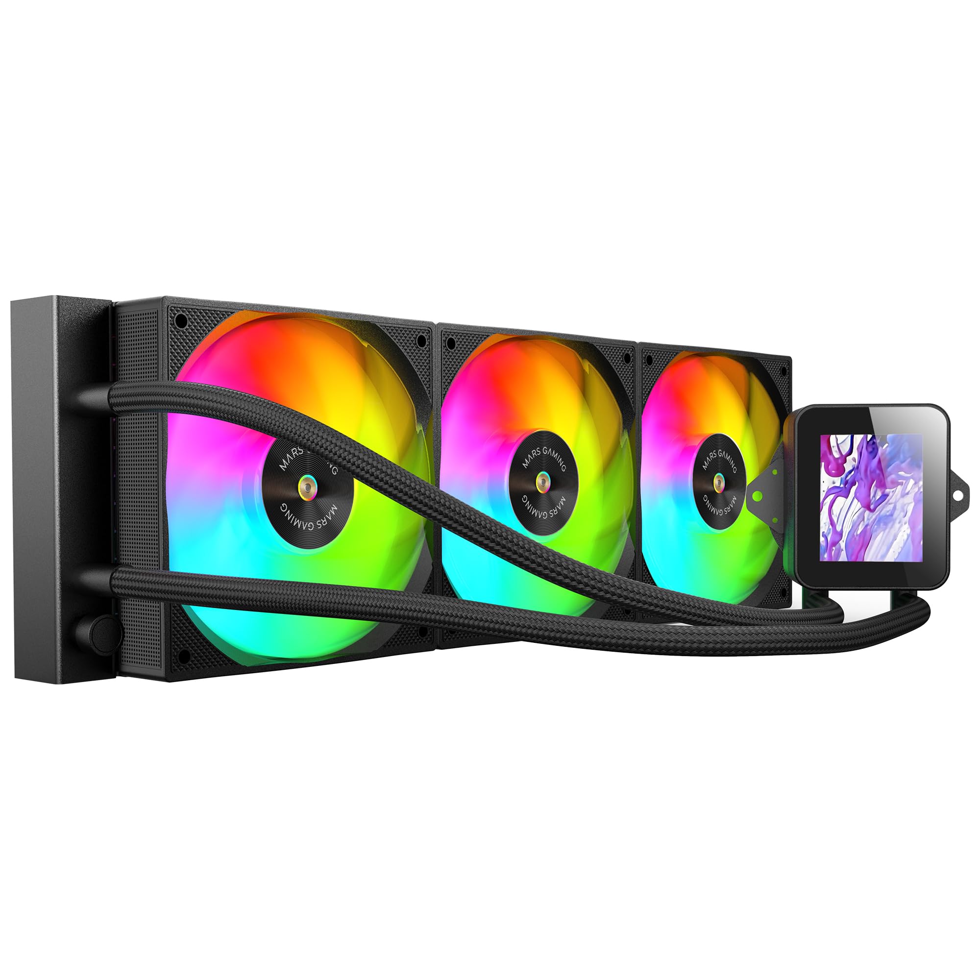Mars Gaming ML-VISION360, Raffreddamento a Liquido AIO, TDP 600W, 3x Ventole ARGB con Nucleo in Rame e Alluminio FDB, Schermo LCD IPS 4:3 Rotazione a 360° e Software, Multisocket Universale, Nero