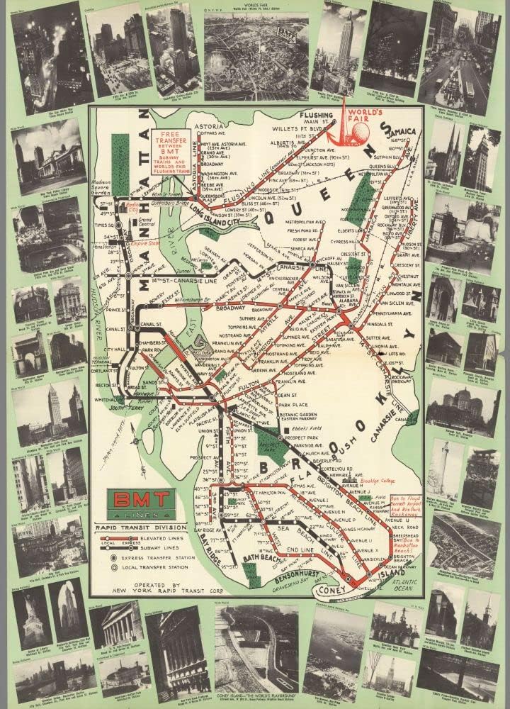Map of New York City | BMT Rapid Transit Lines | 1000 Piece Jigsaw Puzzle for Adults