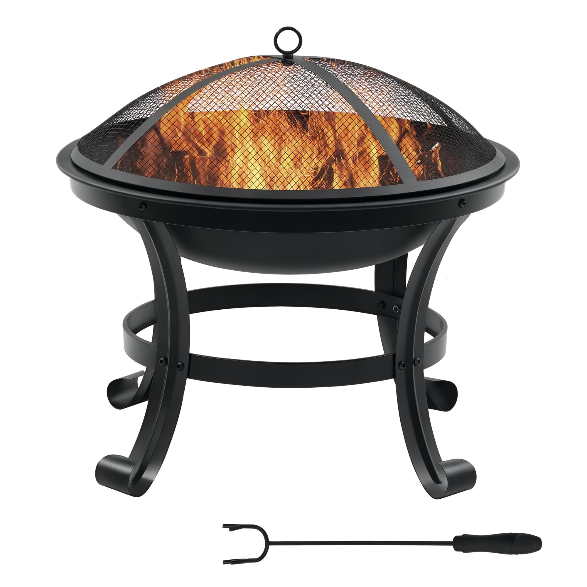 Outsunny Brasero cheminée Foyer extérieur Rond avec Pare-​étincelles, tisonnier métal dim. 55L x 55l x 50H cm Noir
