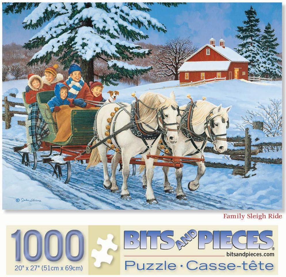 Bits and Pieces - Value Set of Three (3) 1000 Piece Jigsaw Puzzles for Adults - Each Puzzle Measures 20" X 27" - 1000 pc Classic Winter Holiday Jigsaws by Artist John Sloane