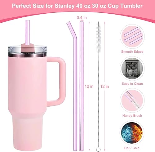 Miniatura 8 de 12 piezas Pajitas de vidrio de repuesto para Stanley  Compatible con vaso Stanley de 40 onzas y 30 onzas, popote de vidrio transparente reutilizable