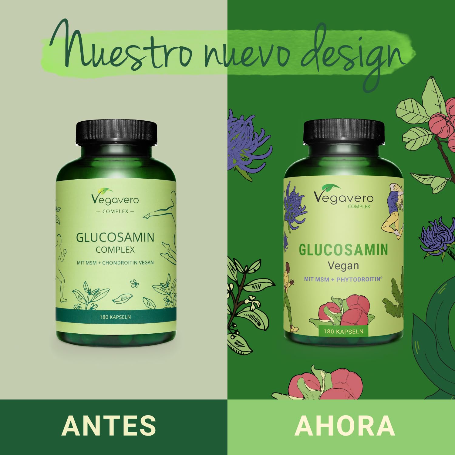 Vegavero Glucosamina Complex | CONDROITINA + MSM | Articulaciones + Antiinflamatorio + Cartílago | 100% VEGANO | Harpagofito + Zinc+ Vitamina C | 180 Cápsulas