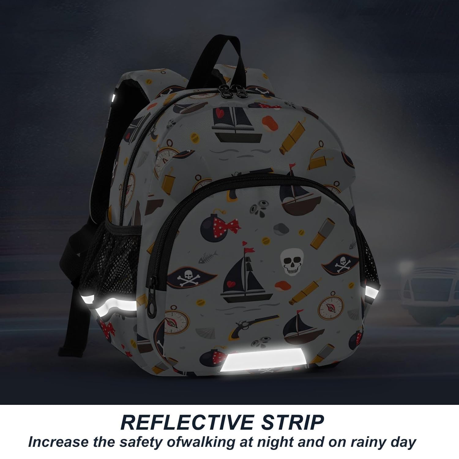 Pirate Element Skull Gray Toddler Harness Backpack for Boys Girls 3-6 Years Kids Backpack with Anti Lost Safety Leash Baby Harness Bookbag for Travel Walking Preschool