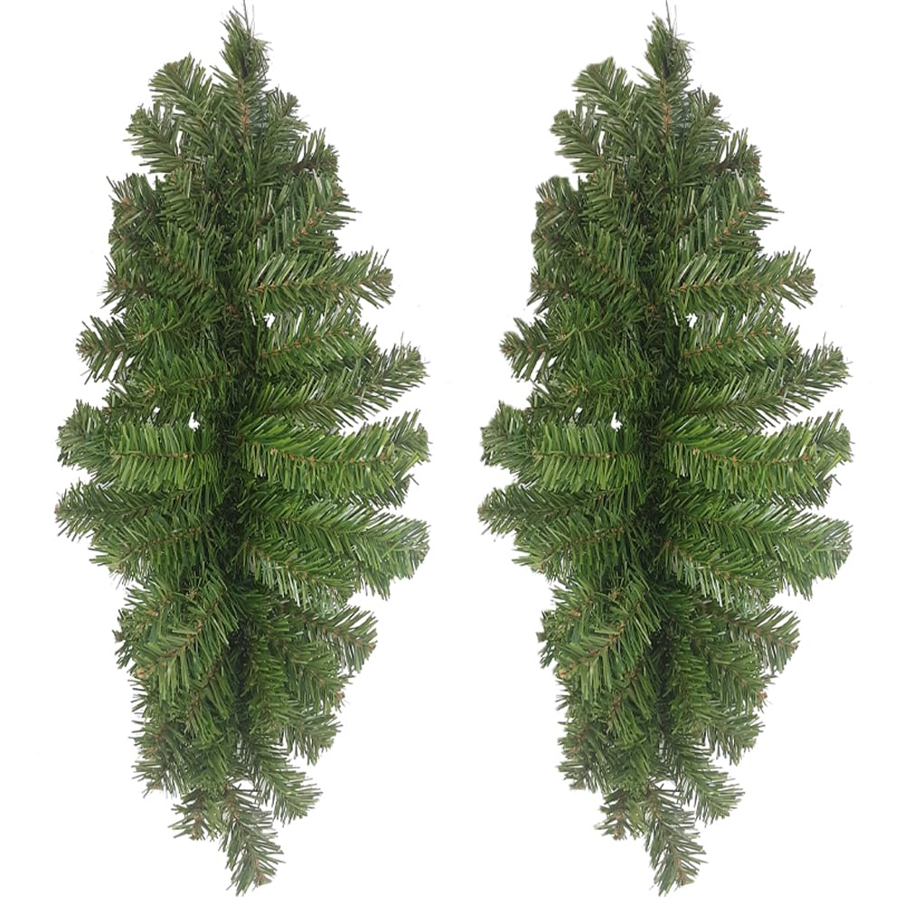 Admired by Nature 2pcs 23" Faux Christmas Swag 52 Tips Canadian Mixed Pine Holiday Winter for Front Door Home Decor, Wall Christmas Décor Indoor Outdoor Christmas Decorations, Cemetery Décor
