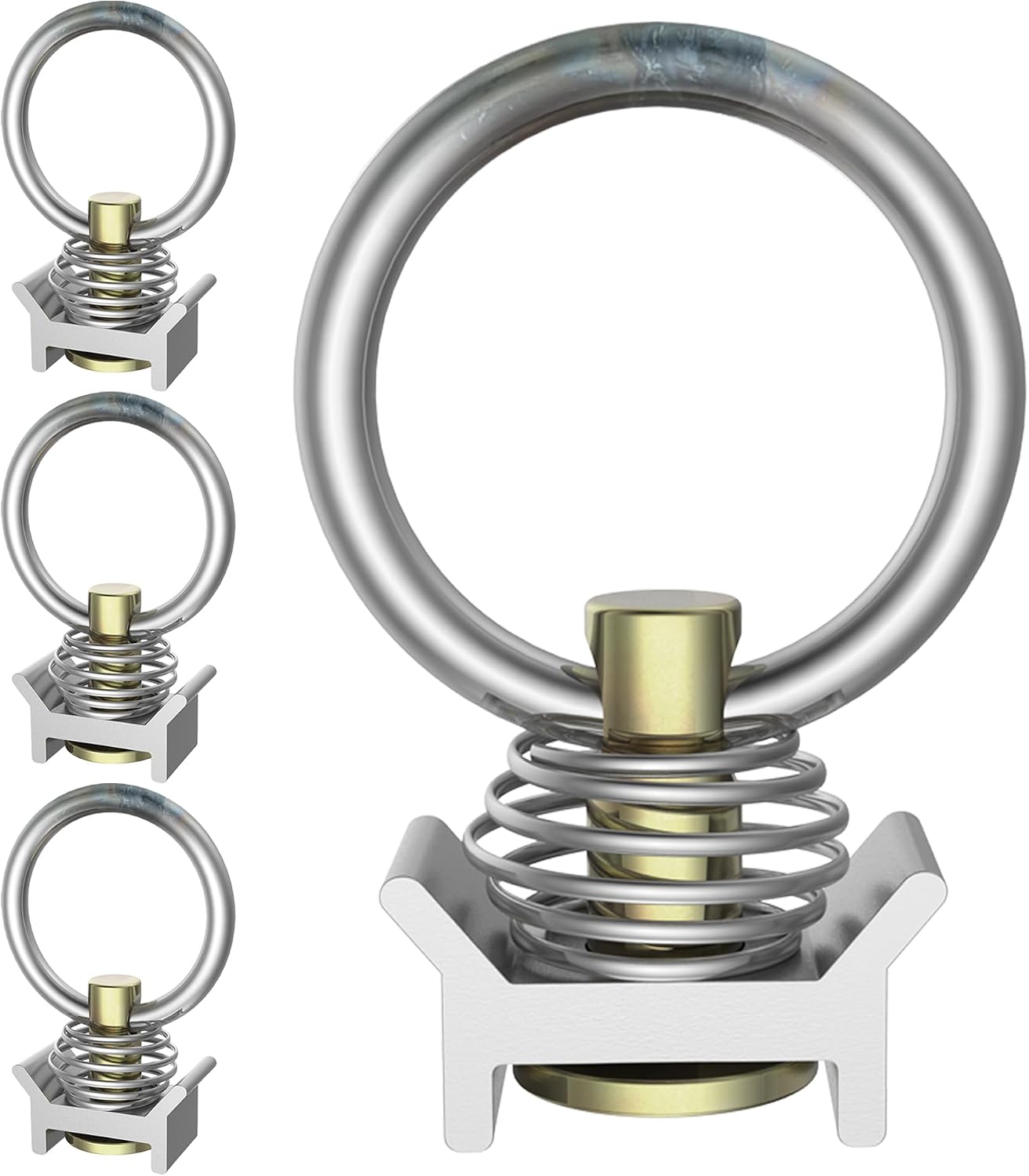 4 Pack Heavy Duty L Track Single Stud Fittings with O-Ring & Spring – Aluminum Alloy Tie Down Anchors, 4000 lbs Capacity, Compatible with L Track System for Cargo, Trailer, RV, Van