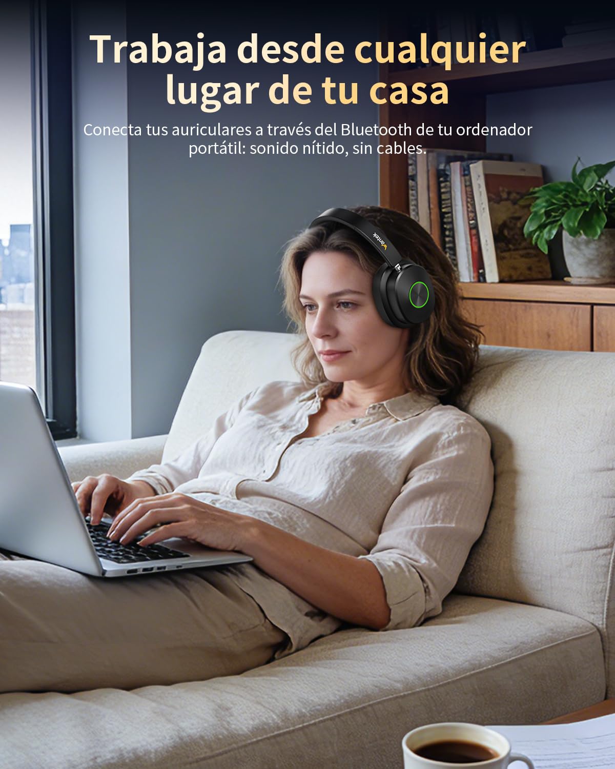Wantek Auriculares inalámbricos para televisión, Auriculares inalámbricos de TV para Personas Mayores con estación de Carga del transmisor, sin demora de Audio, Bluetooth 5.4, Auriculares de Diadema