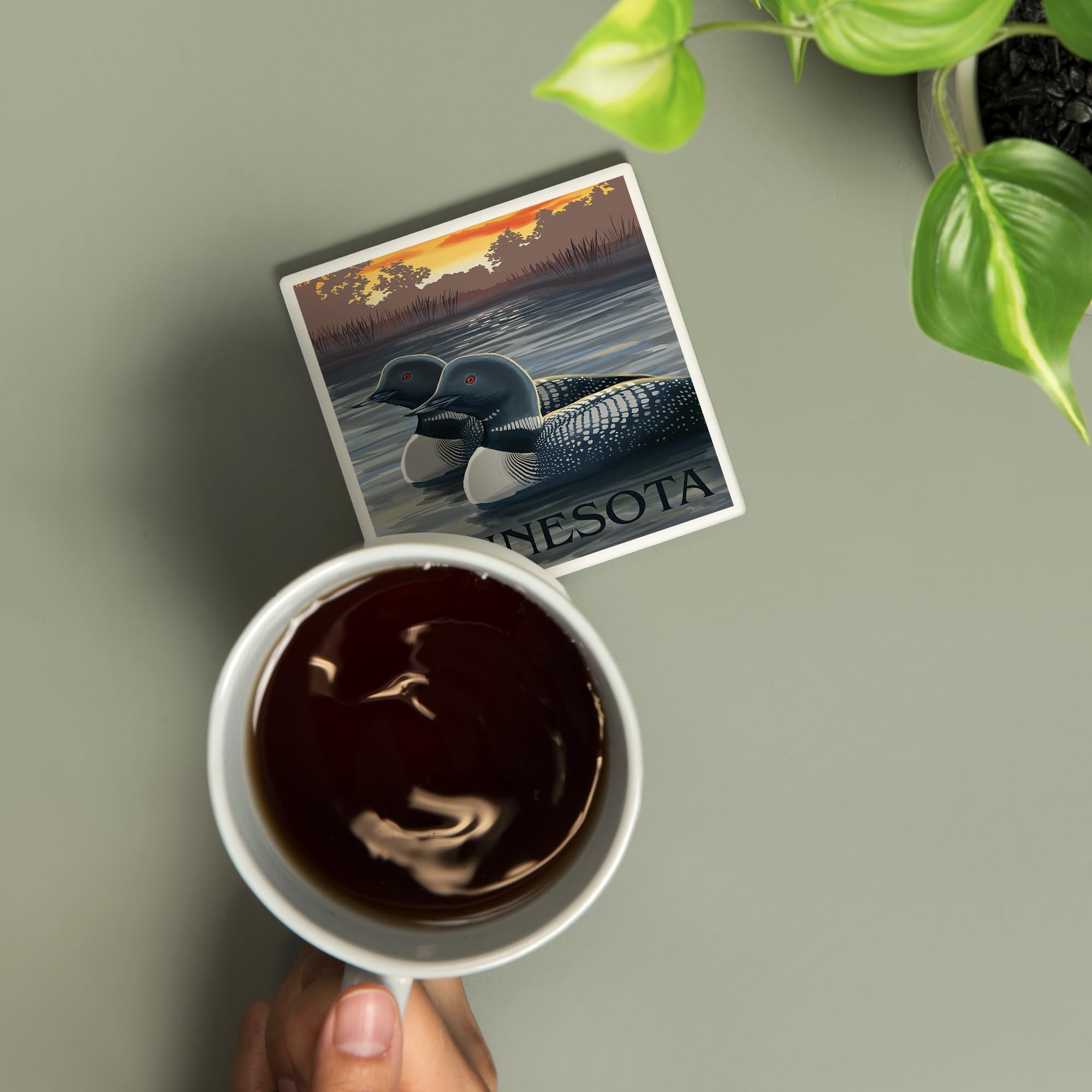 Minnesota Loons (Absorbent Ceramic Coaster, Single, Cork Back, Kitchen Table Decor)