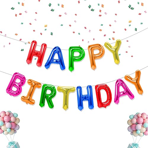 Miniatura 9 de Cartel de globos de feliz cumpleaños, letras de globos negros de Mylar de 16 pulgadas, letrero de cumpleaños, kit de globos de cumpleaños