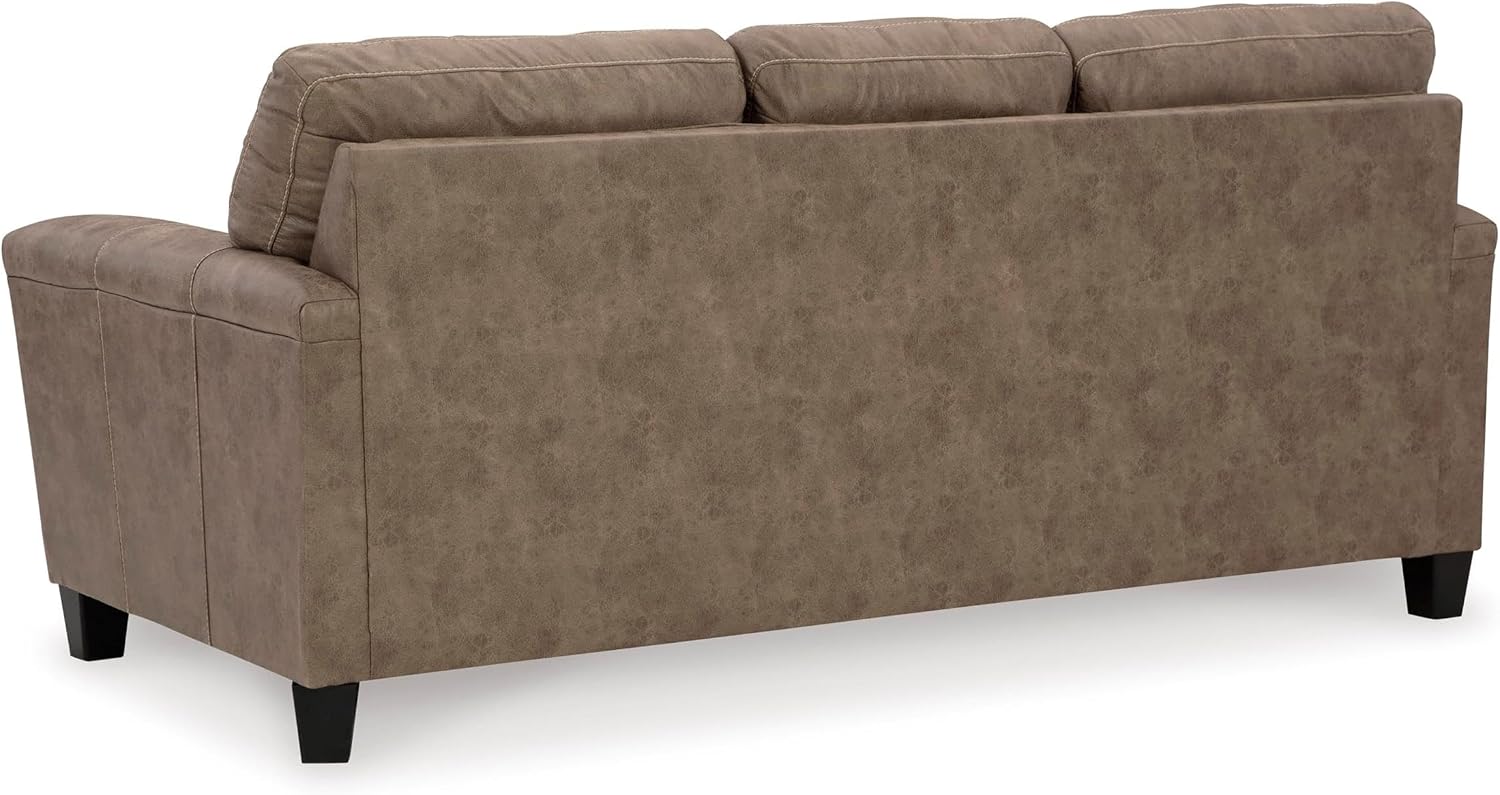 BOWERY HILL Contemporary Faux Leather Sofa, 89" W x 38" D x 39" H, Fossil Finish, Corner-Blocked Frame, Attached Back & Loose Seat Cushions, Foam Padding, 3-Seater Living Room Furniture