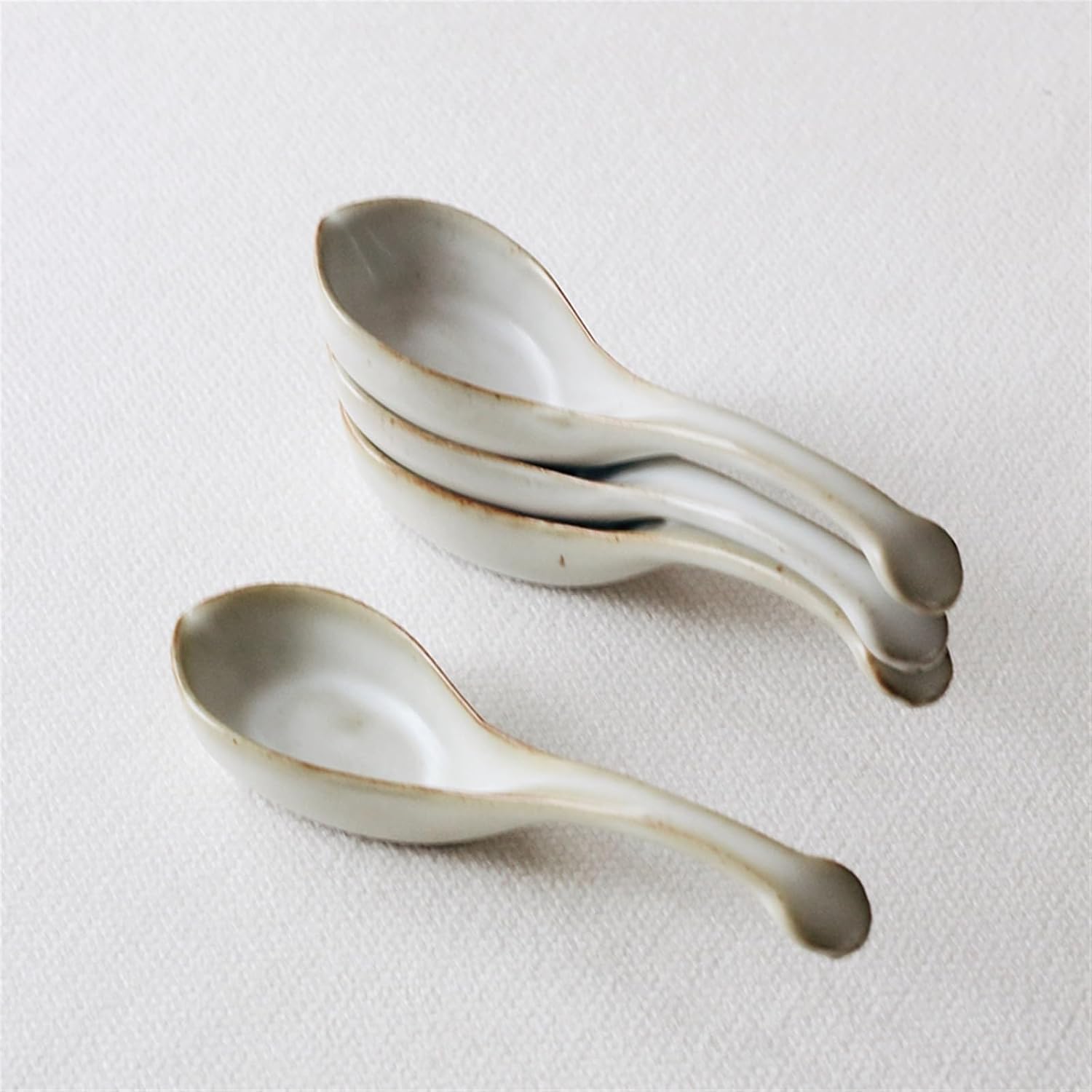 Soup Spoon Set of 2 Rough Ceramic Spoons Chinese Small Japanese Rice Vintage Short Ice Cream Scoop(D)