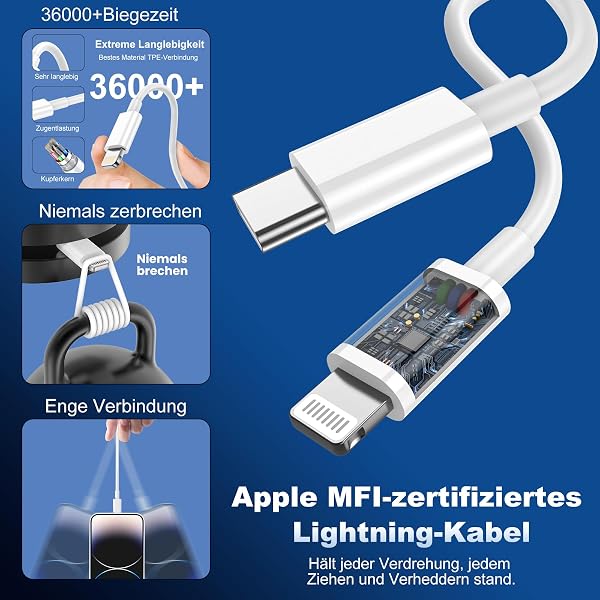 iPhone Ladekabel, [MFi-Zertifiziert] 2er Pack 25W iPhone Ladegerät Apple Ladekabel 2M, USBC Schnellladegerät mit USB C auf Li - 2